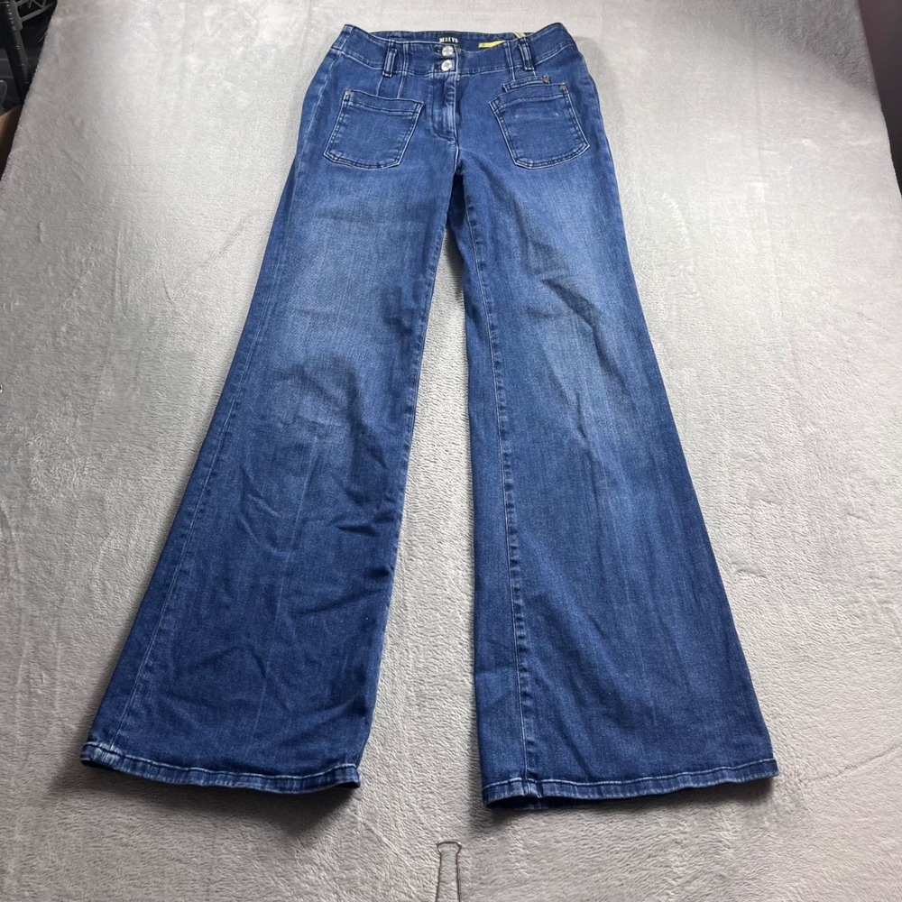 Maeve by Anthropologie Wide Leg Jeans 27 Blue High Rise Front Patch Pocket Denim